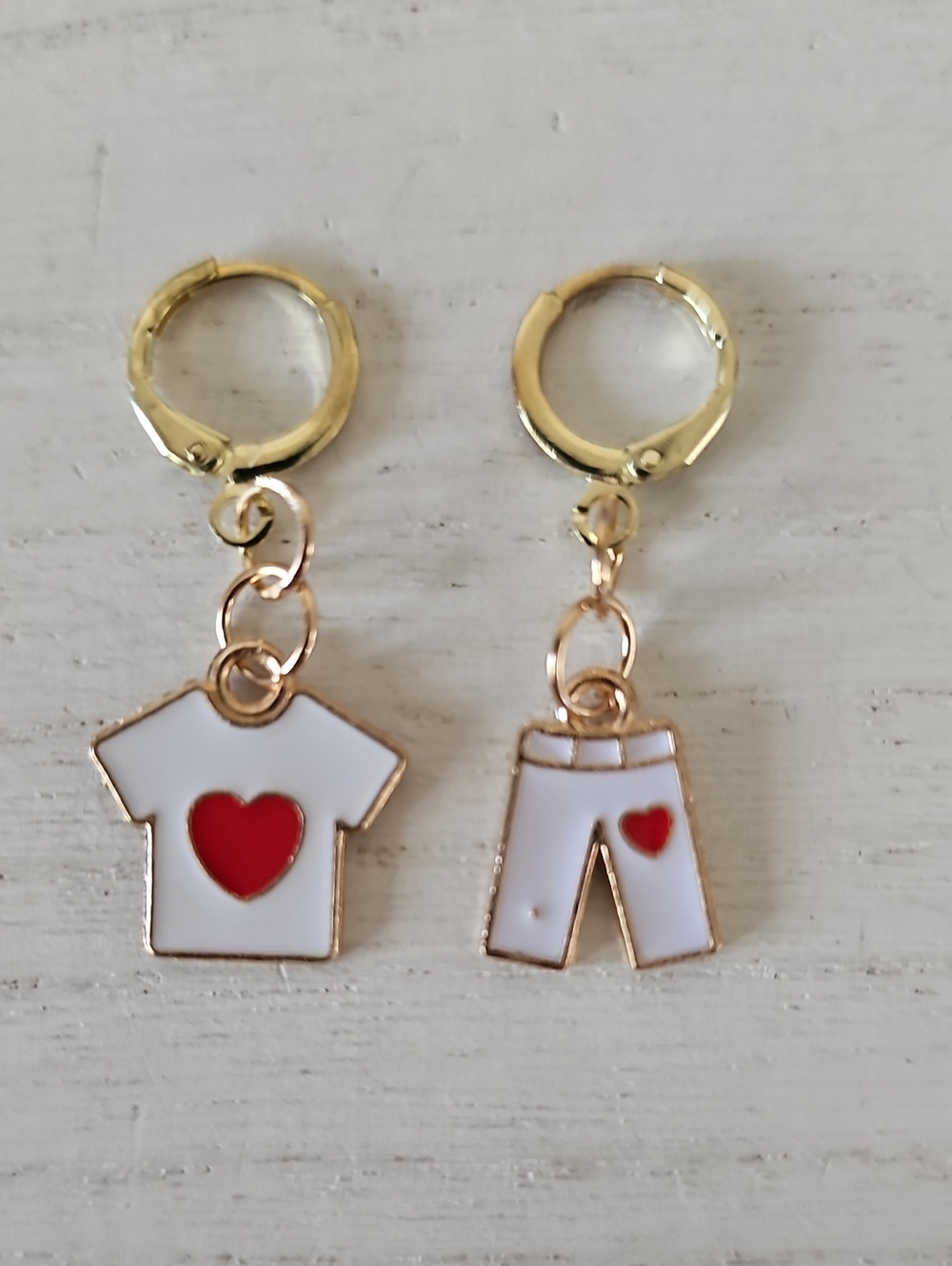 Gold-Tone White & Red Dangle Earrings